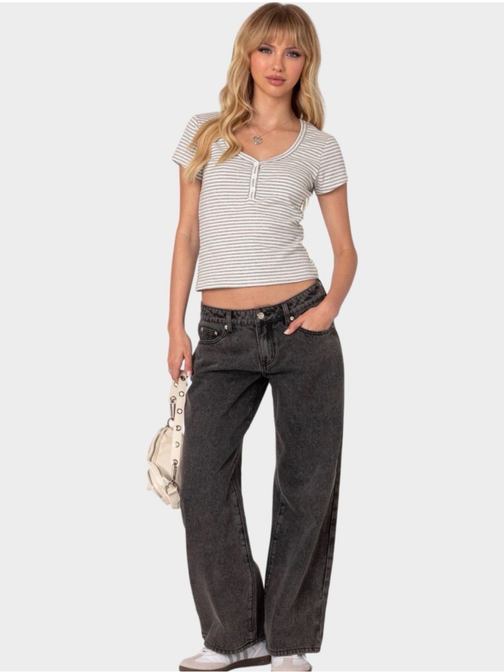 Edikted Raelynn washed low rise denim jeans black grey